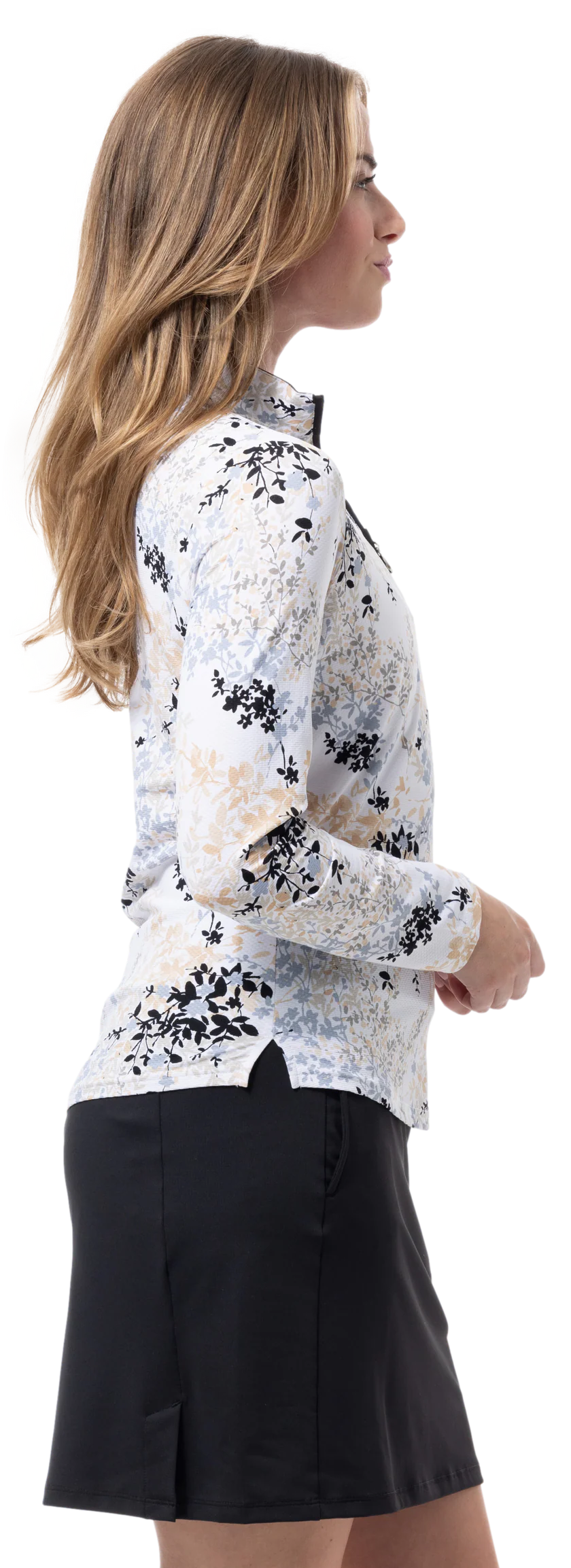 SanSoleil SolTek Lux Long Sleeve Print Mock Top - Willow Black - Skorzie