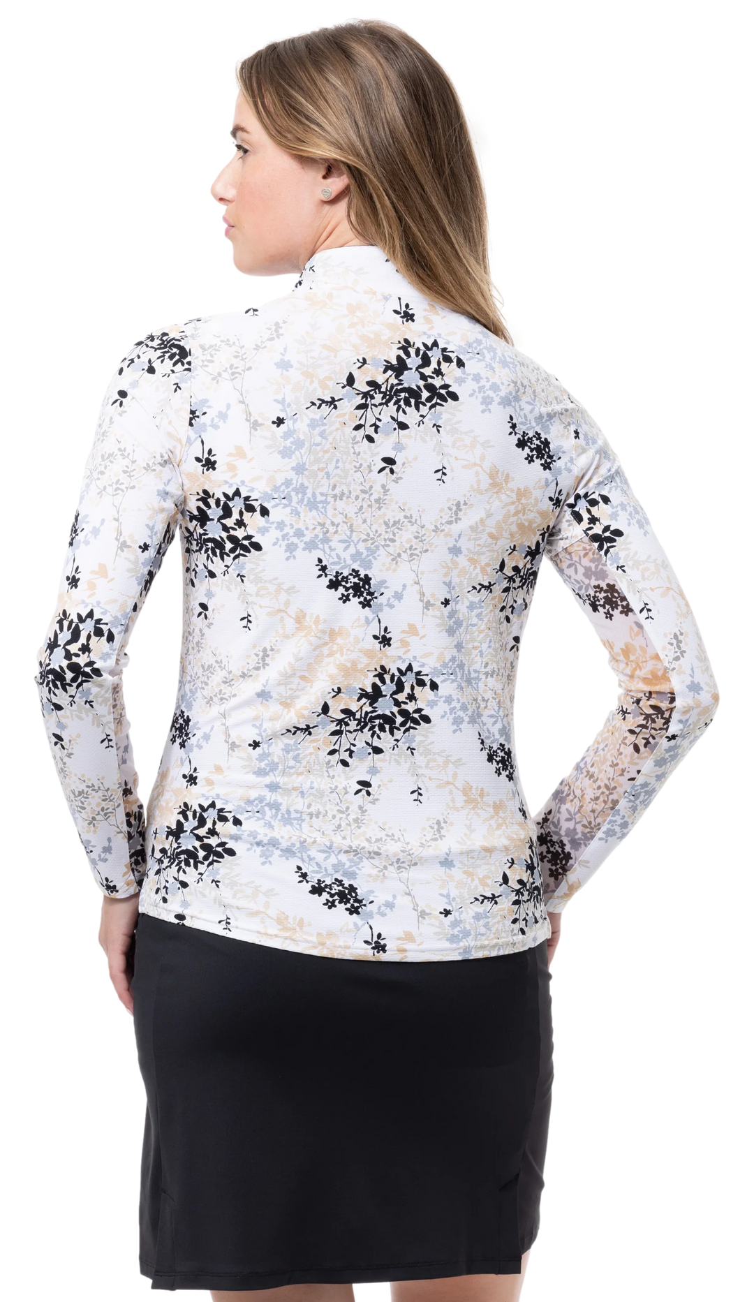SanSoleil SolTek Lux Long Sleeve Print Mock Top - Willow Black - Skorzie