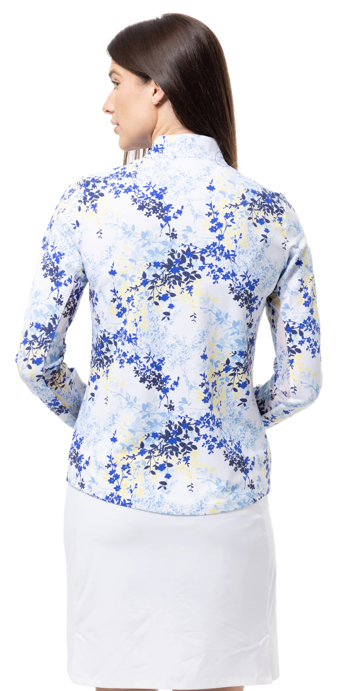 SanSoleil SolTek Lux Long Sleeve Print Mock Top - Willow Navy - Skorzie