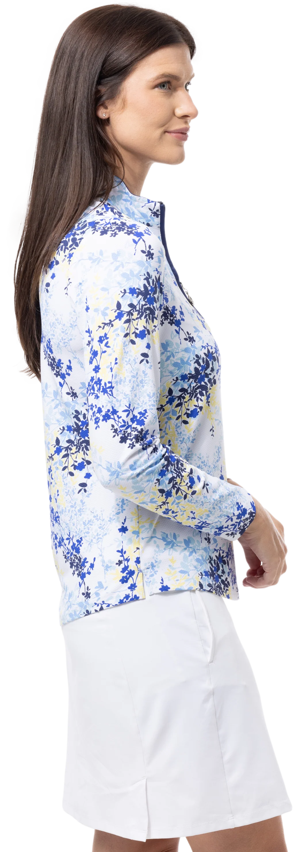SanSoleil SolTek Lux Long Sleeve Print Mock Top - Willow Navy - Skorzie