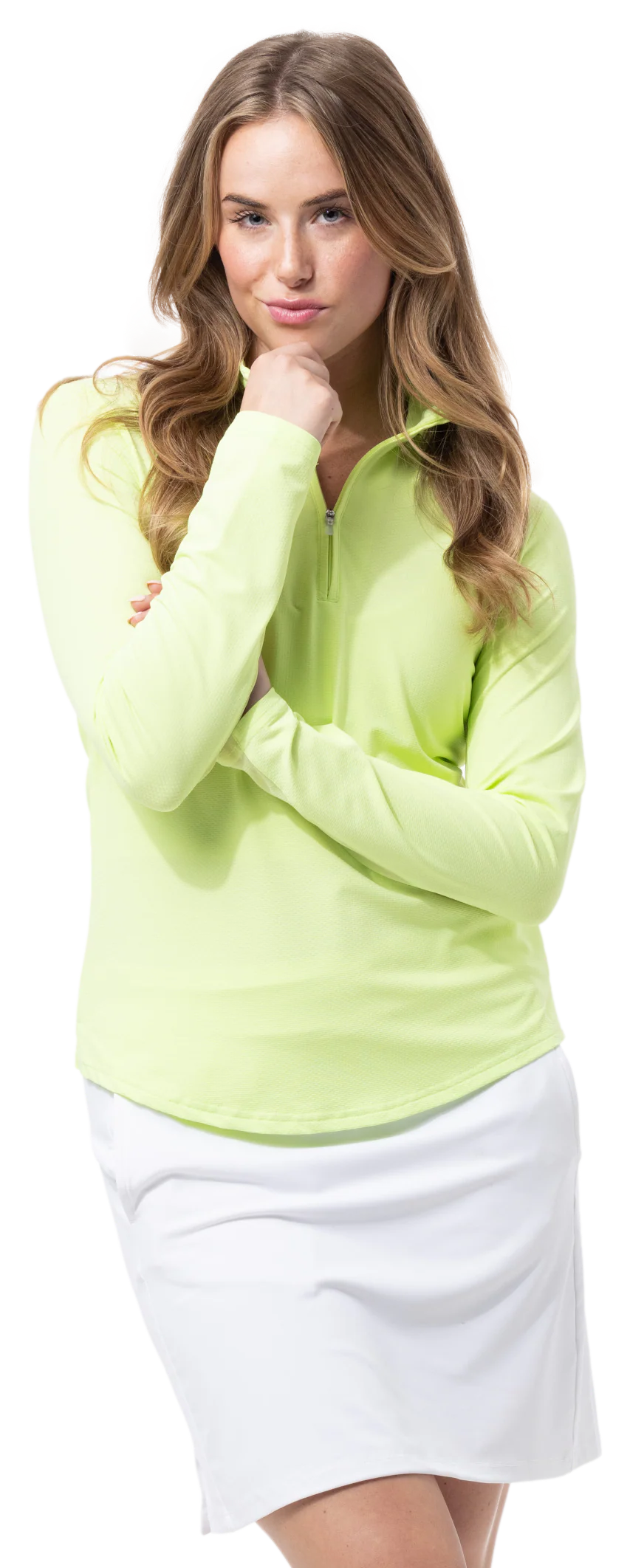 SanSoleil 1/4 Zip Long Sleeve Solid Mock - Lime - Skorzie