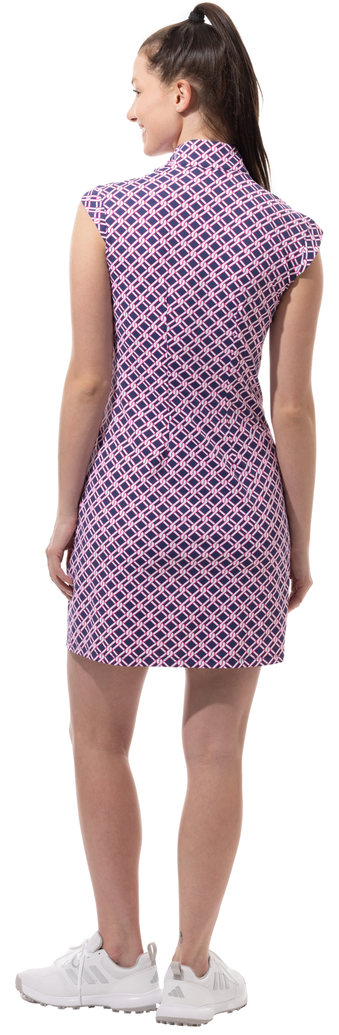 SanSoleil SolStyle Ice Sleeveless Zip Mock Dress - Pinnacle Navy/Fuchsia - Skorzie
