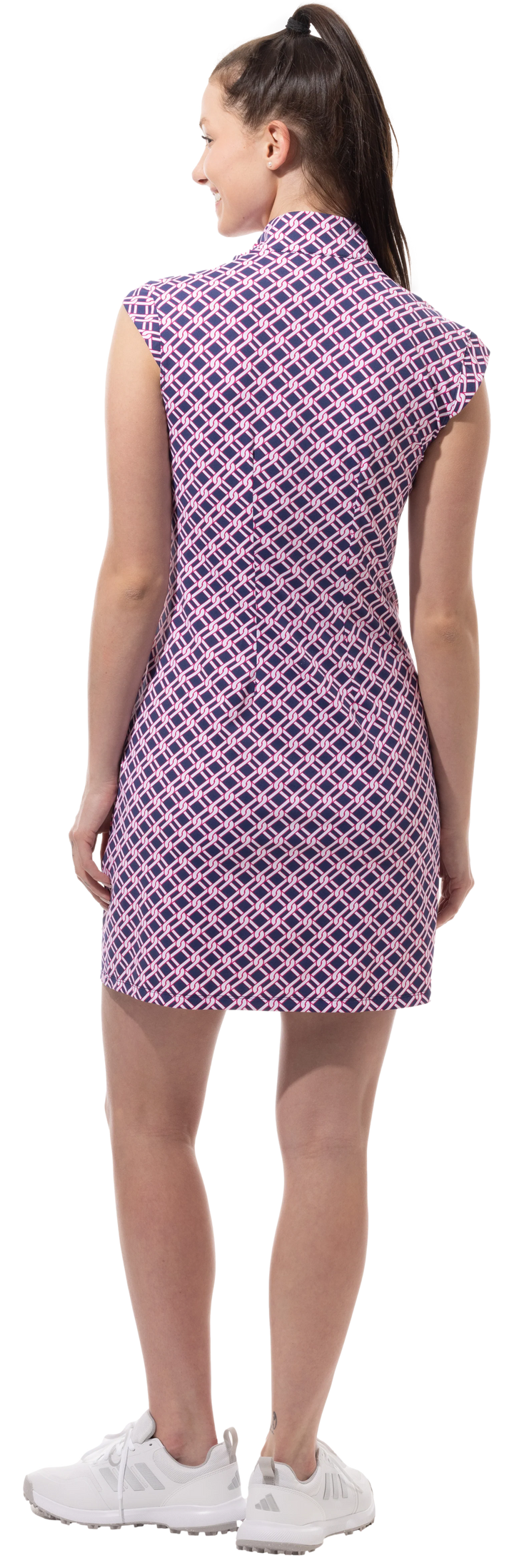 SanSoleil SolStyle Ice Sleeveless Zip Mock Dress - Pinnacle Navy/Fuchsia - Skorzie