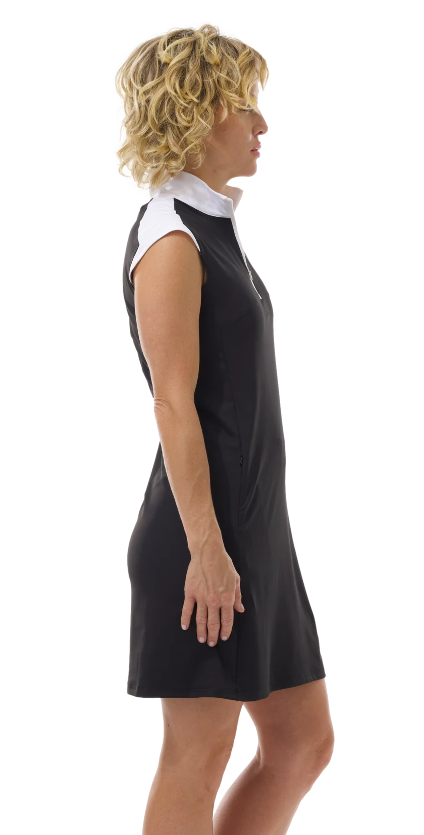 SanSoleil SolStyle Cool Sleeveless Zip Mock Dress - Black/White - Skorzie