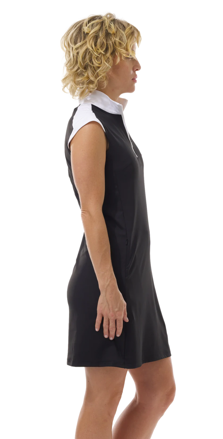 SanSoleil SolStyle Cool Sleeveless Zip Mock Dress - Black/White - Skorzie