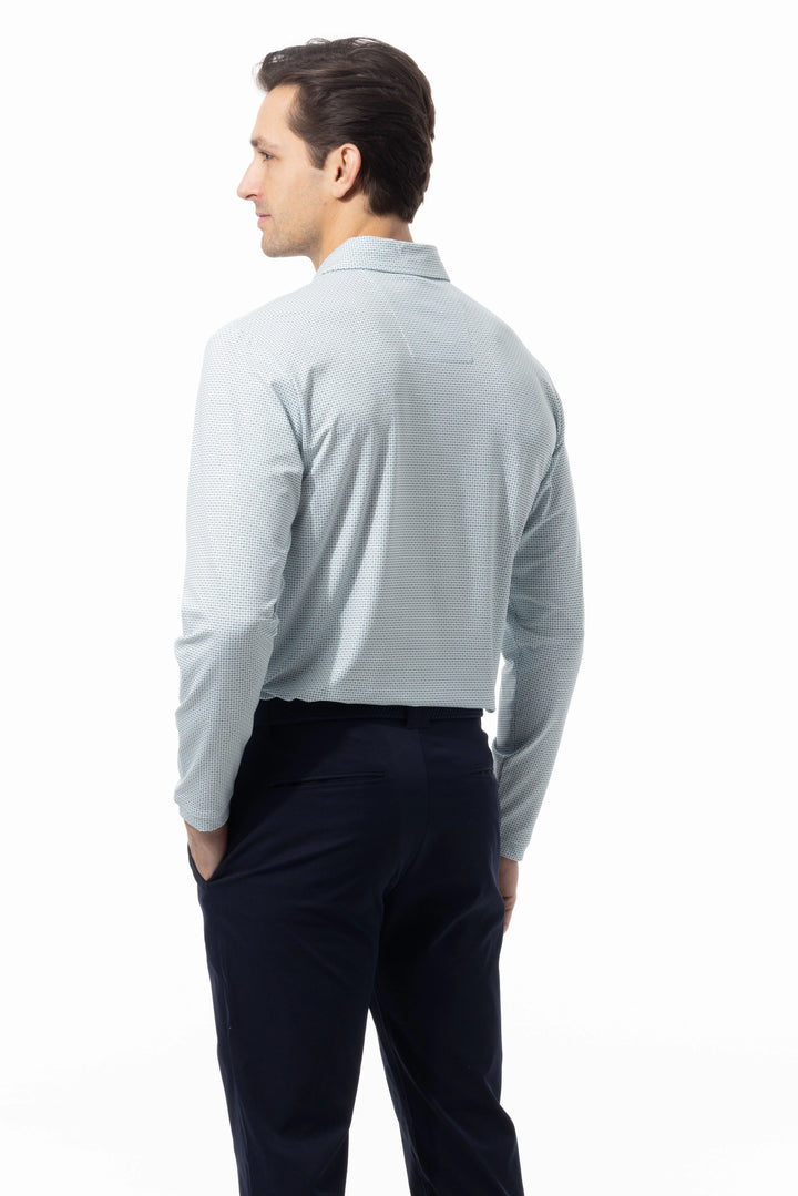 SanSoleil TEK-ICE Long Sleeve Polo - Matrix Green/Navy