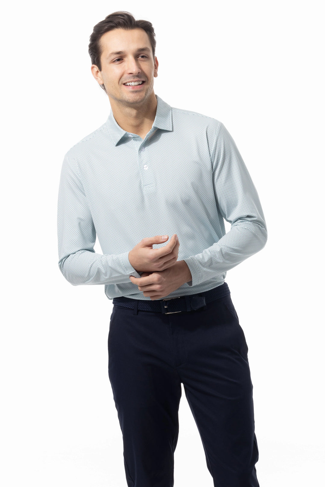 SanSoleil TEK-ICE Long Sleeve Polo - Matrix Green/Navy