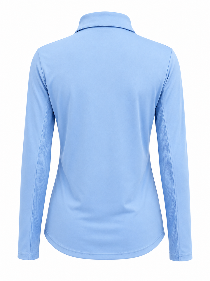 SanSoleil SolCool Long Sleeve Zip Polo - Cornflower Blue