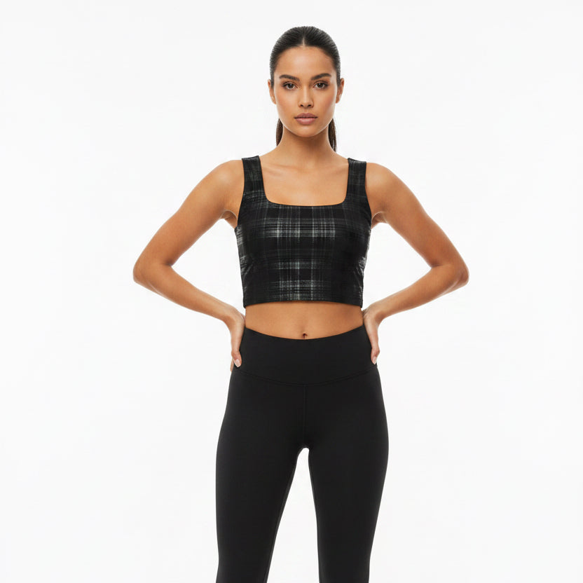 Beyond Yoga Beyond The Studio High Cropped Tank - Plaid Foil Black - FINAL SALE ITEM - Skorzie