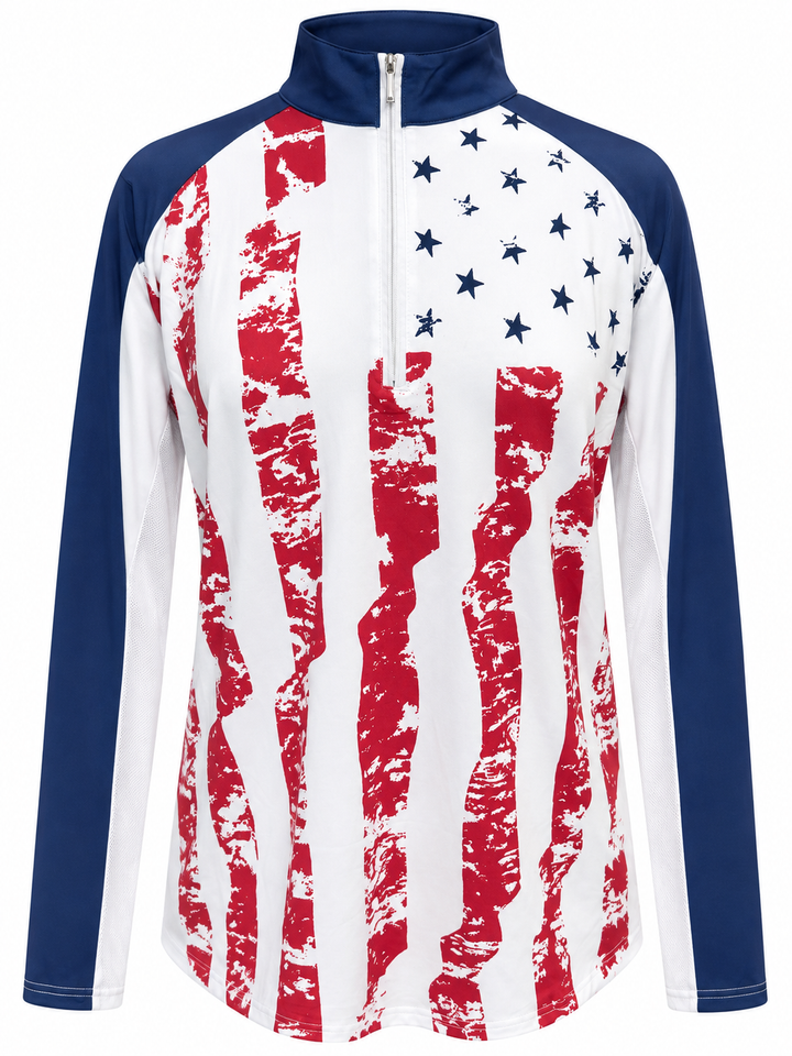 SanSoleil Women's SolCool Print Mock -  Flag - XL