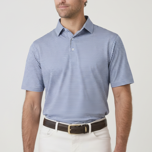Straight Down Men's Golf Polo Del Mar Stripe Lake Size L