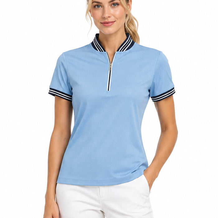 Greg Norman Women's Golf Polo Match S/S Zip Blue Topaz Size M