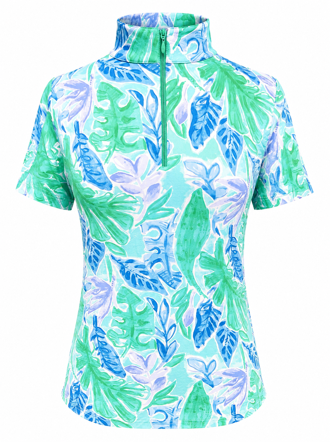 IBKUL Allison Short Sleeve Zip Mock - Jade/Peri