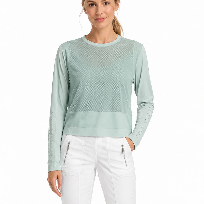 Jamie Sadock Women's Golf Sunsense Top Mesh Long Sleeve Teal Size M