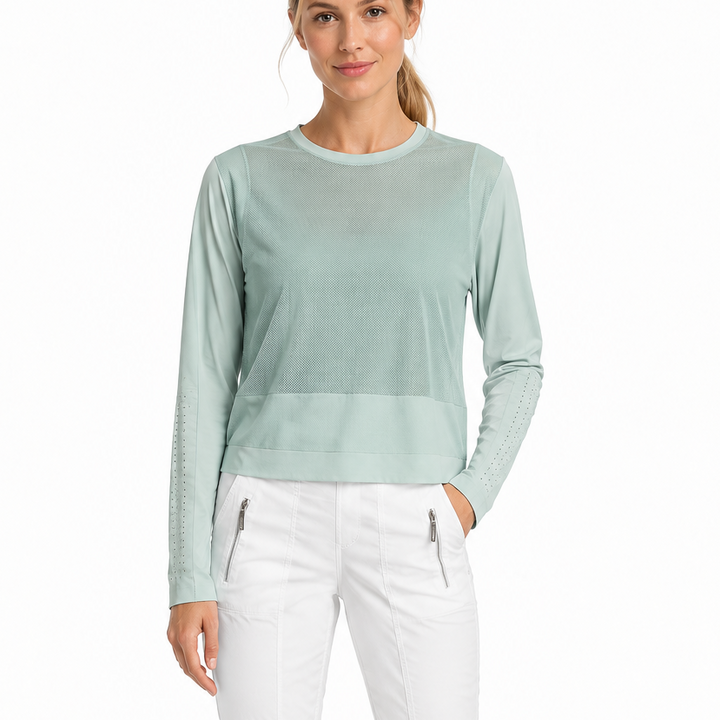Jamie Sadock Women's Golf Sunsense Top Mesh Long Sleeve Teal Size M