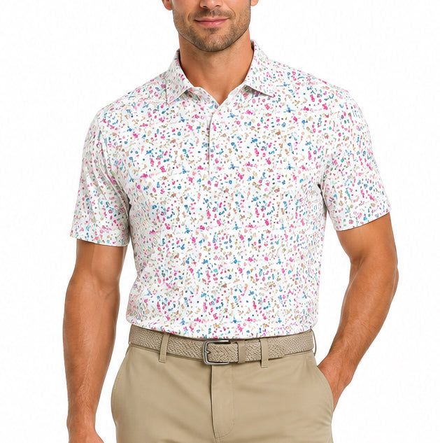 Black Clover Men's Golf Polo Raspberry Smash White Multi Size L