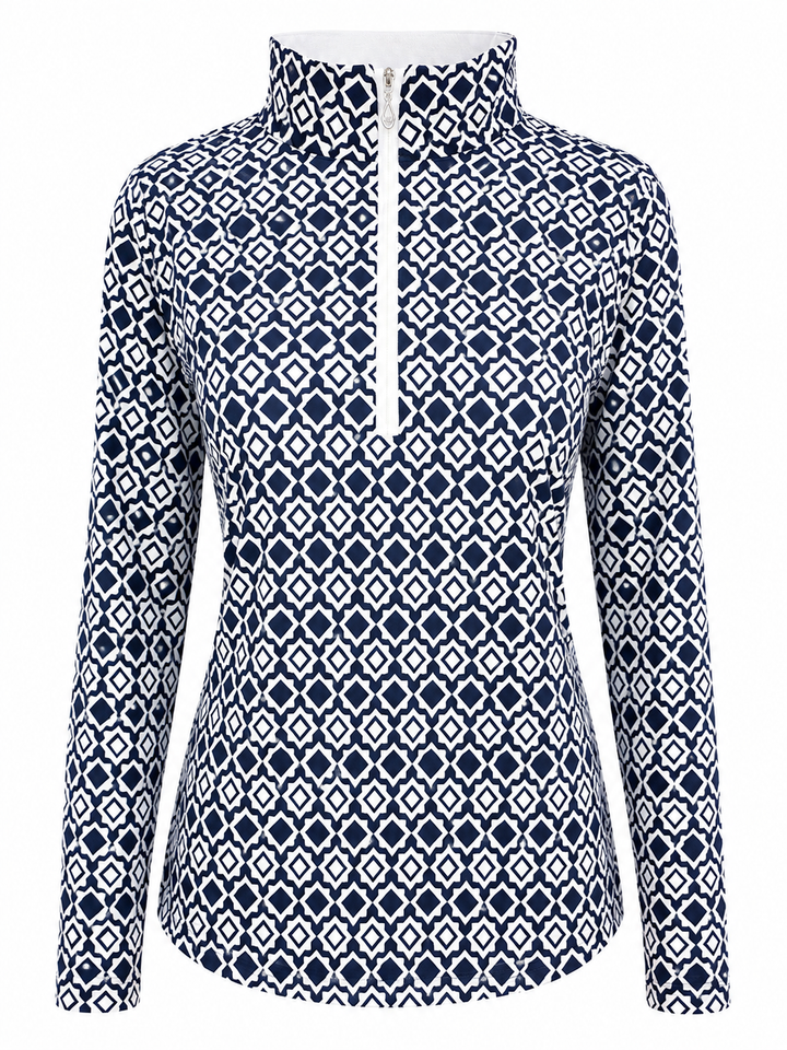 SanSoleil SolCool Print Long Sleeve Mock - Clink Navy - XL