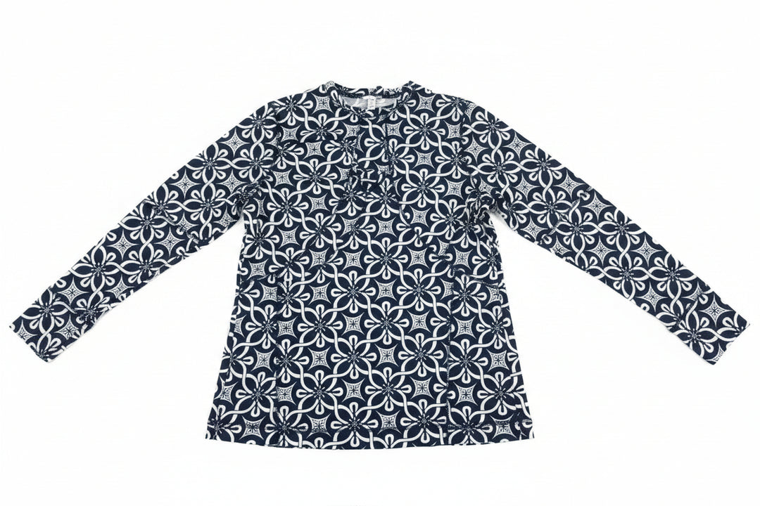 Lulu B Women's Long Sleeve Tile Print Top - Navy/White