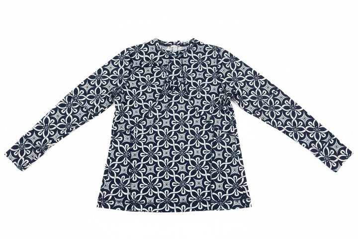 Lulu B Women's Long Sleeve Tile Print Top - Navy/White