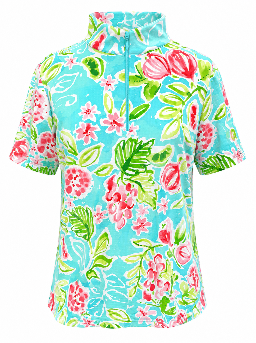 IBKUL Tutti Short Sleeve Zip Mock - Seafoam Multi