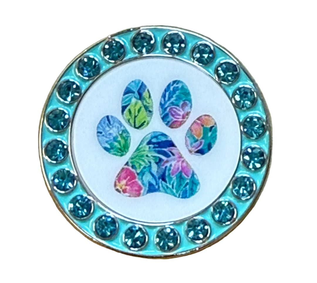 Golf America Magnetic Crystal Ball Marker - Aqua Dog Paw - Skorzie