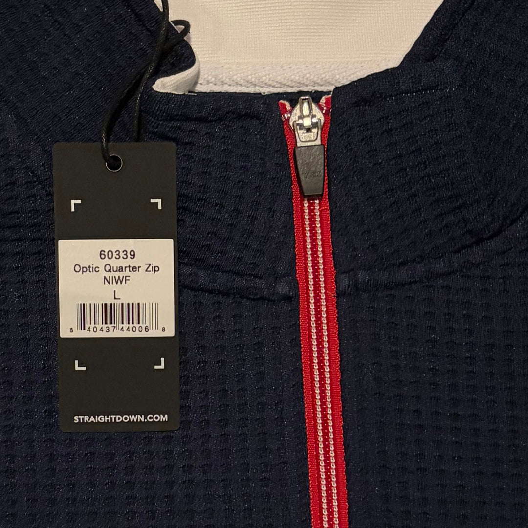 Straight Down Men's Golf Quarter Zip Optic New Indigo/White/Flag Red Size L