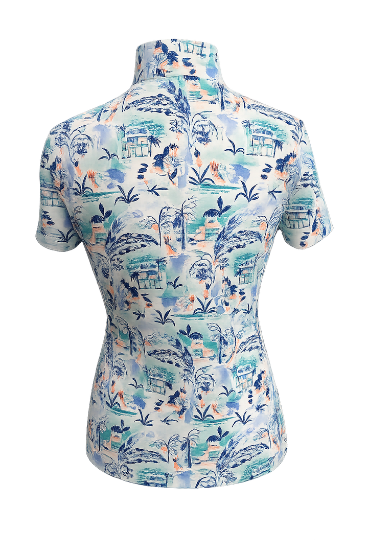 Greg Norman Women's Tiki Palm Short Sleeve Zip Top - Medium
