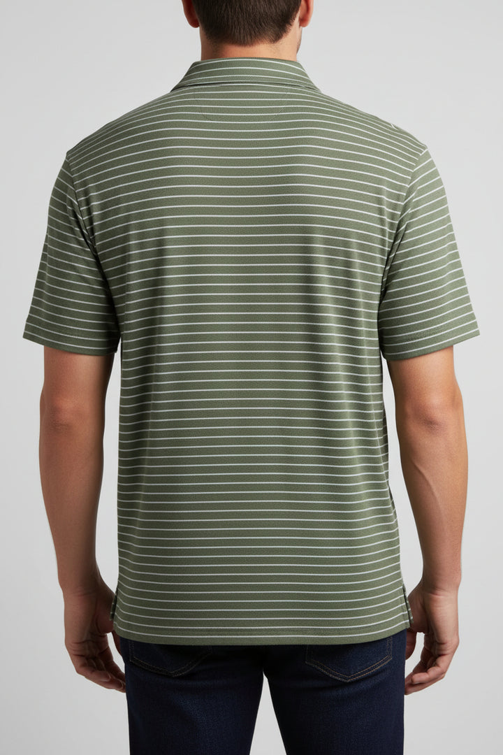 Johnnie-O Striped Button Polo - Oxford Green - Skorzie