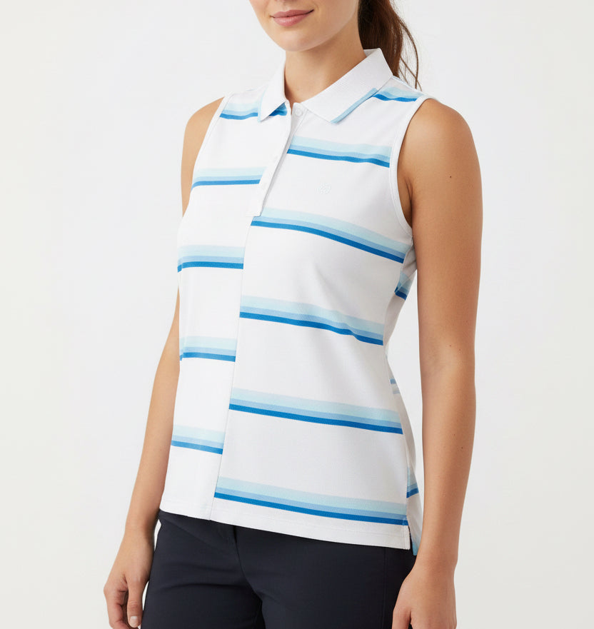 G/FORE Women's S/L Golf Polo Offset Stripe (w/ logo) Snow/Oasis Size M