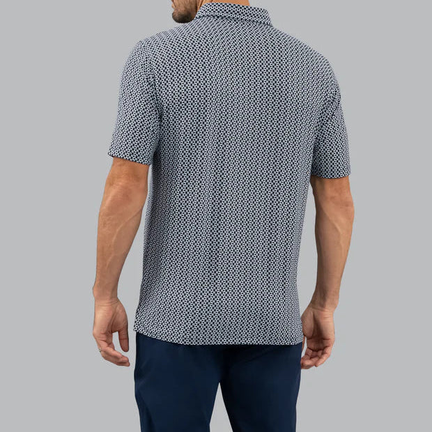 IBKUL Mens Cubes Short Sleeve Button Polo - White/Classic Navy