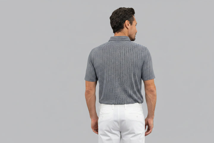 IBKUL Mens Cubes Short Sleeve Button Polo - White/Black