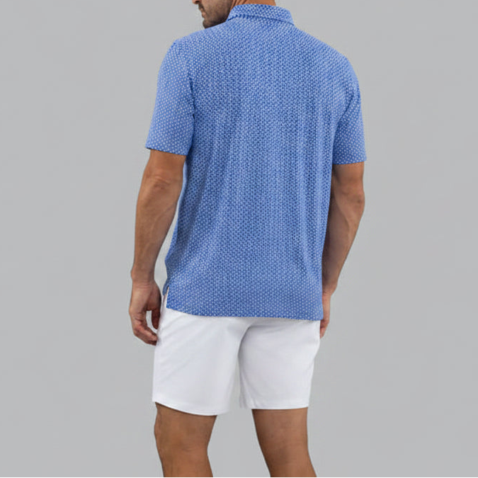 IBKUL Mens Cubes Short Sleeve Button Polo - White/Royal