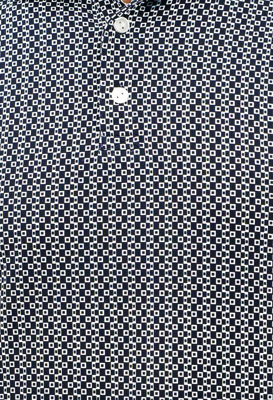 IBKUL Mens Cubes Short Sleeve Button Polo - White/Black