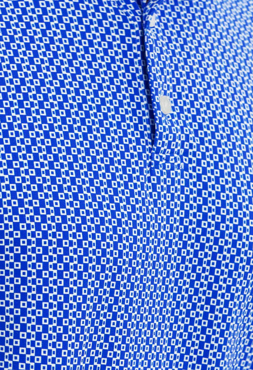 IBKUL Mens Cubes Short Sleeve Button Polo - White/Royal