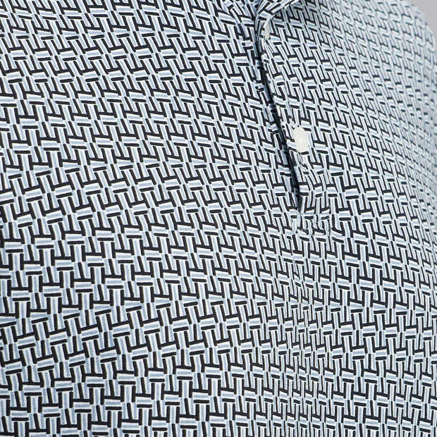 IBKUL Mens Harvey Hatched Short Sleeve Button Polo - Platinum/White/Black