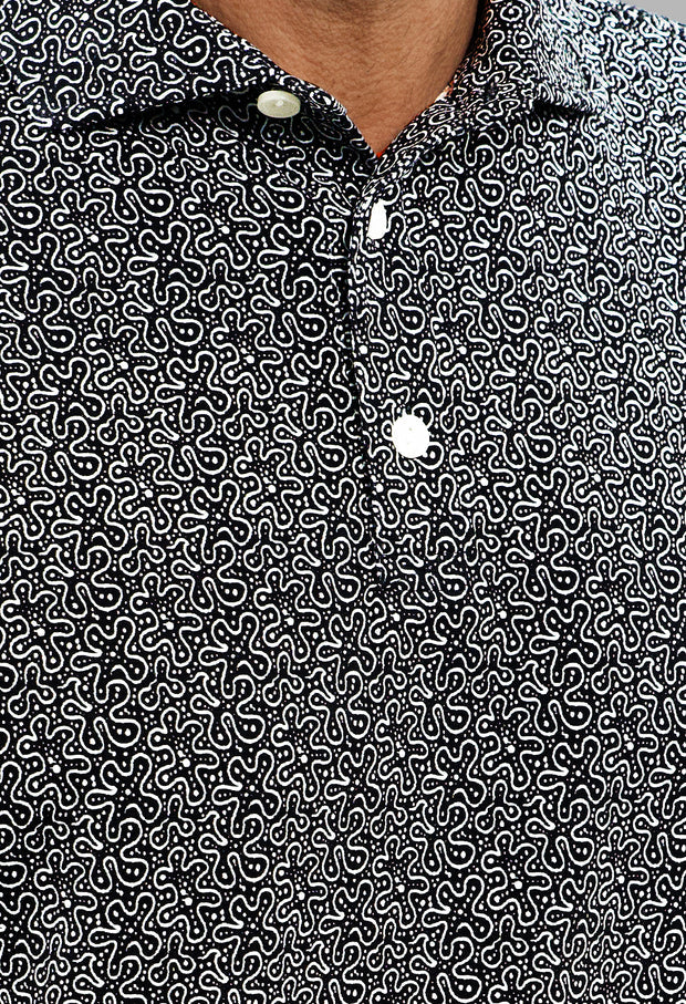 IBKUL Mens Derek Short Sleeve Sand Dollar Button Polo - White/Black