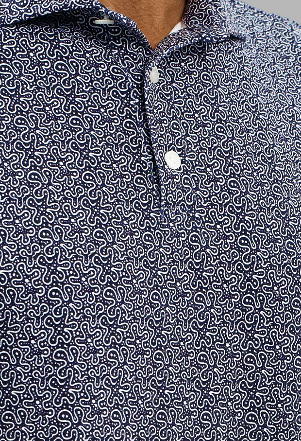 IBKUL Mens Derek Short Sleeve Sand Dollar Button Polo - White/Navy