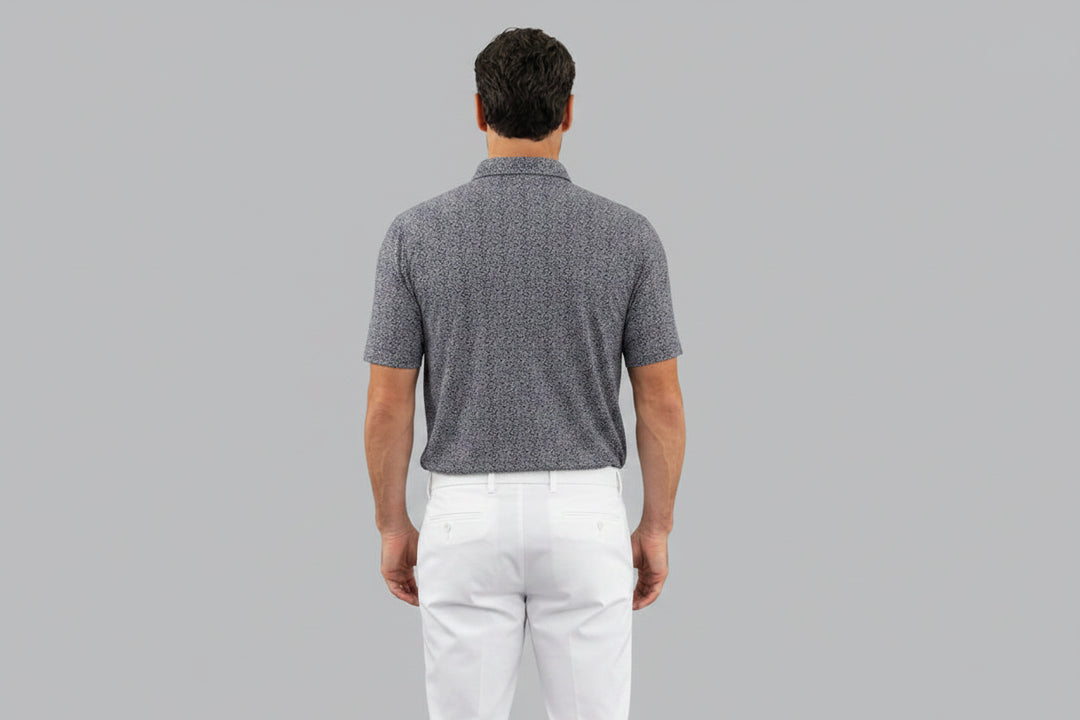 IBKUL Mens Derek Short Sleeve Sand Dollar Button Polo - White/Navy
