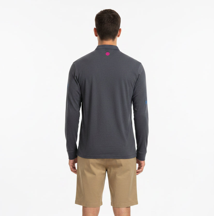 G/FORE Men's L/S Golf Polo (w/logo) Charcoal Grey Size XL
