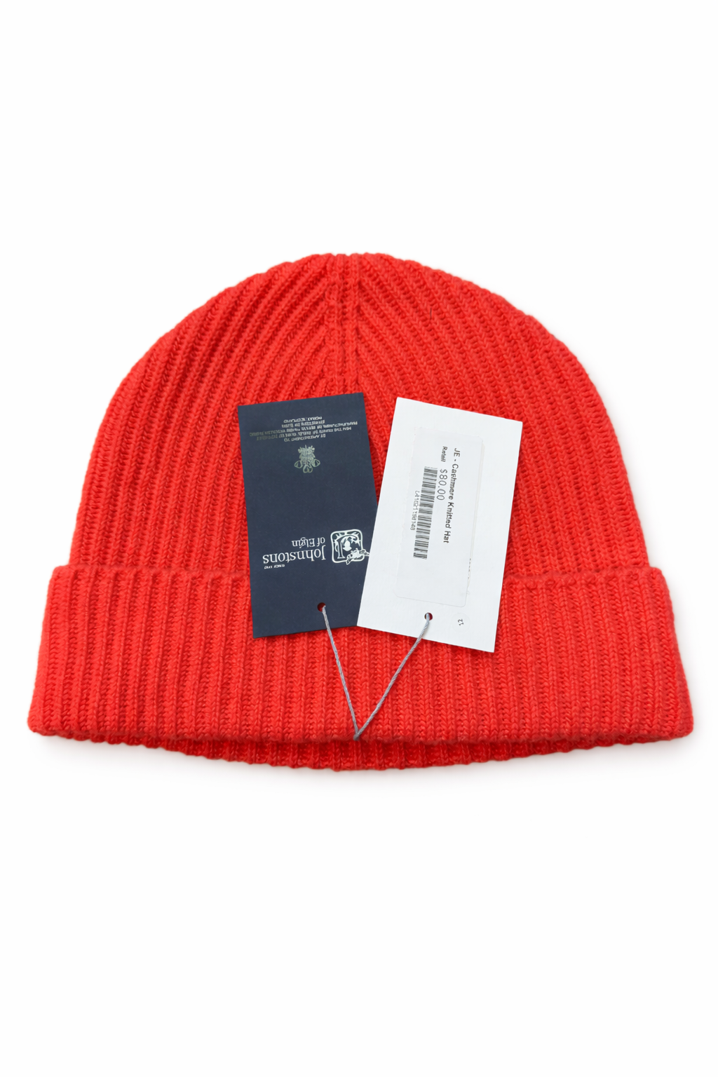 Johnstons of Elgin Red Cashmere Knitted Beanie Hat