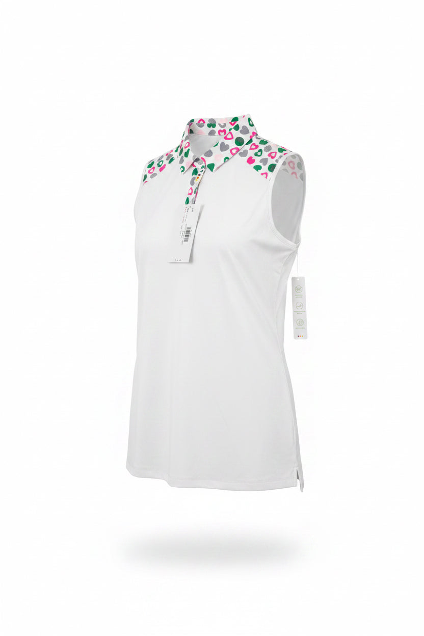 Swing Control Sleeveless Velocity Top - White/Green Hearts - Small - Skorzie