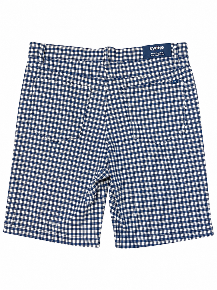 Swing Control Gingham Straight Leg Shorts - Navy/White - Size 34