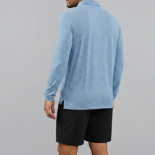 IBKUL Mens Landon Long Sleeve Button Polo - White/Pool Party/Royal