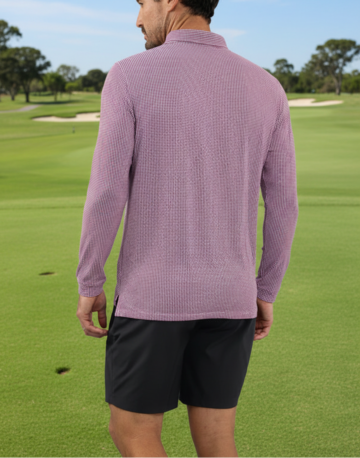 IBKUL Mens Landon Long Sleeve Button Polo - White/Rose/Navy