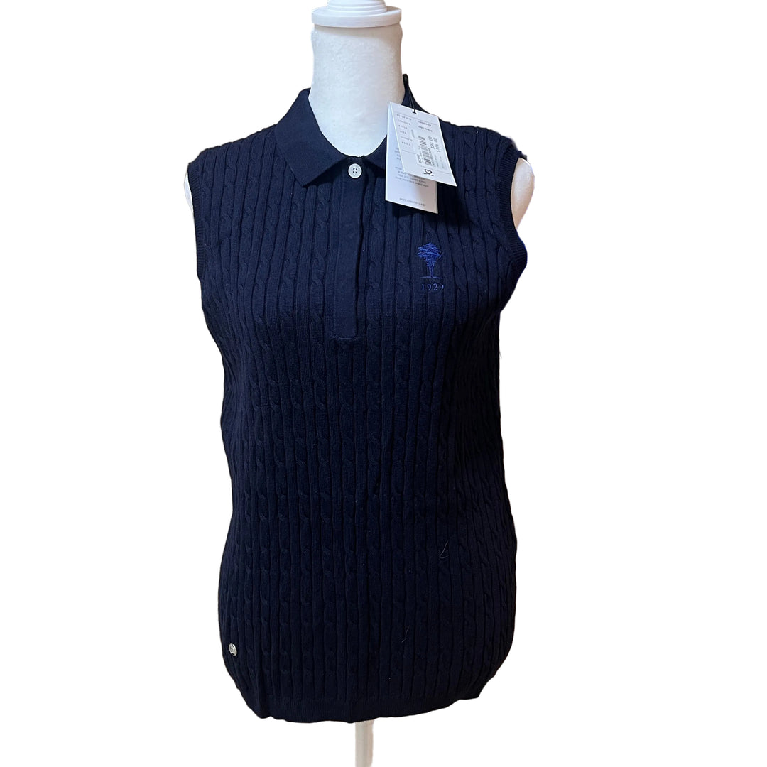 Daily Sports Madelene Veronica Cable Knit SL Polo (w/ logo) - Navy - Skorzie