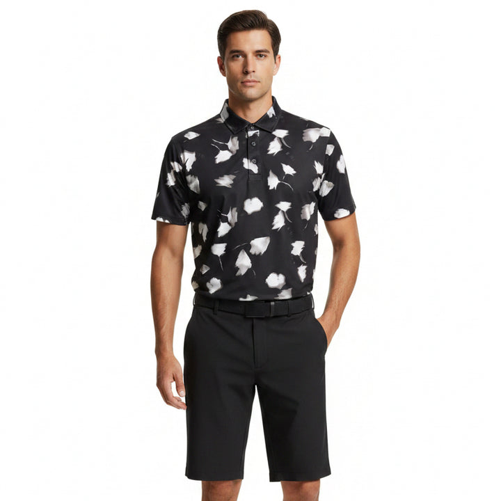 G/FORE Men's Polo Ghost Floral Tech Jersey Onyx/Snow Size M
