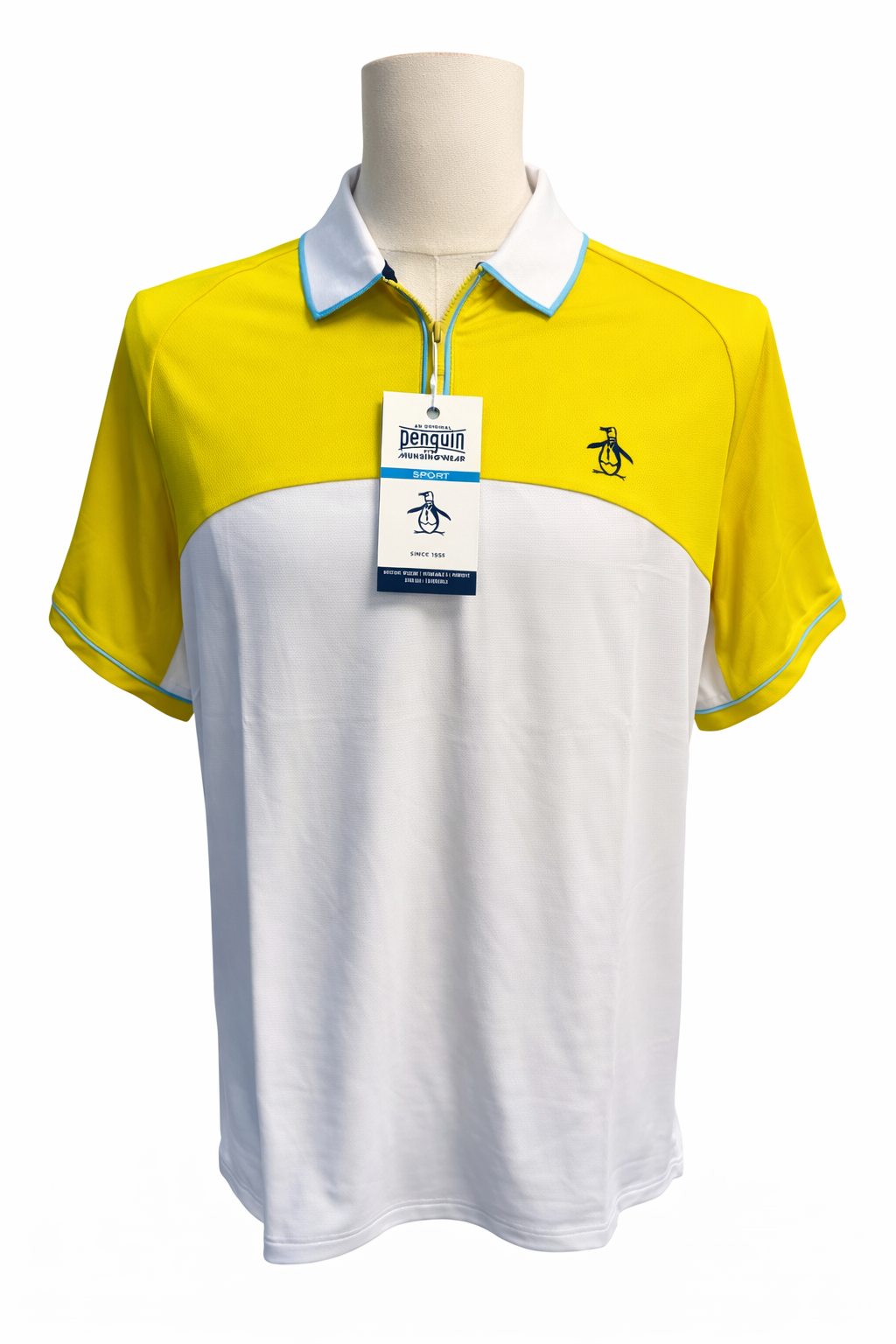 Penguin Yellow/White Quarter Zip Polo - Medium - Skorzie