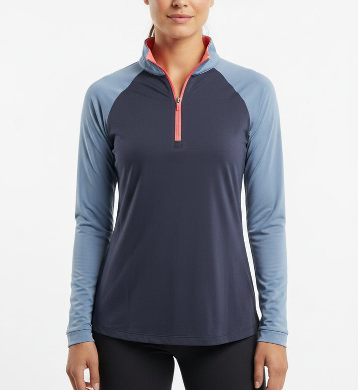 Kastel Women's L/S Polo 1/4 Zip Navy/Pacific/Hot Pink Size XS