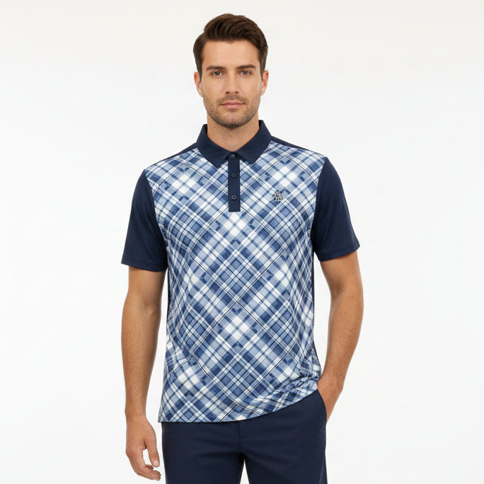 Original Penguin Men's Tennis Polo Plaid Black Iris Size M