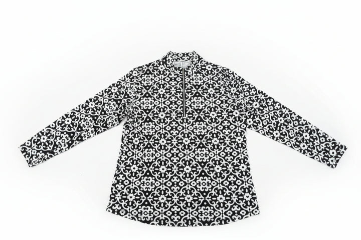 Lulu B Women's Long Sleeve Tile Print Quarter Zip - Black/White